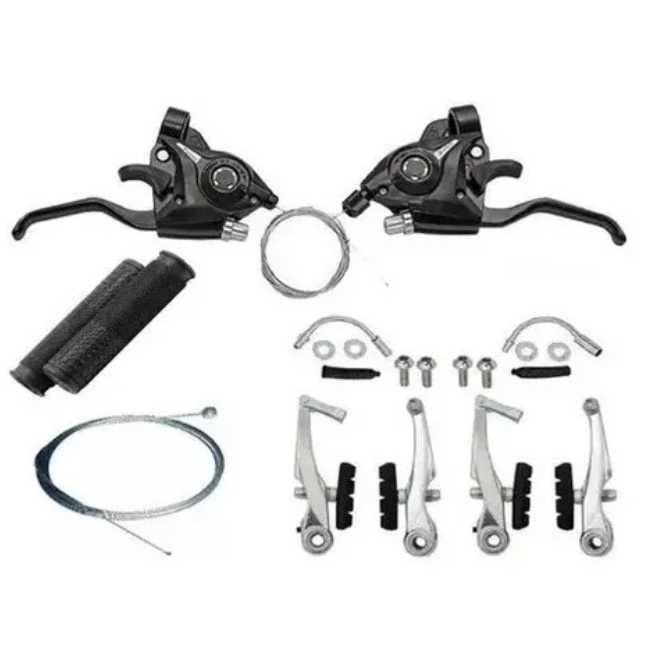 kit freio v brake + passador trocador rapidfire 7v 21 marcha aluminio + cabo e manopla bike bicicleta 7v promoção - Sports & Outdoors