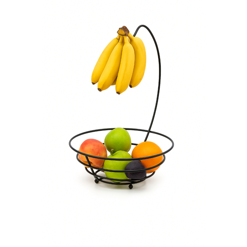 Fruteira Aramada Redonda Com Suporte Cest Para Banana Arthi Preta Black