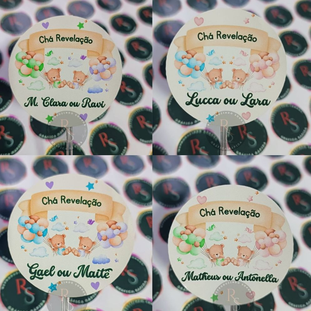 100 ADESIVOS DE CHÁ REVELAÇÃO PERSONALIZADO COM NOME  - Lembrancinhas de Chá de Bebê, Revelação.