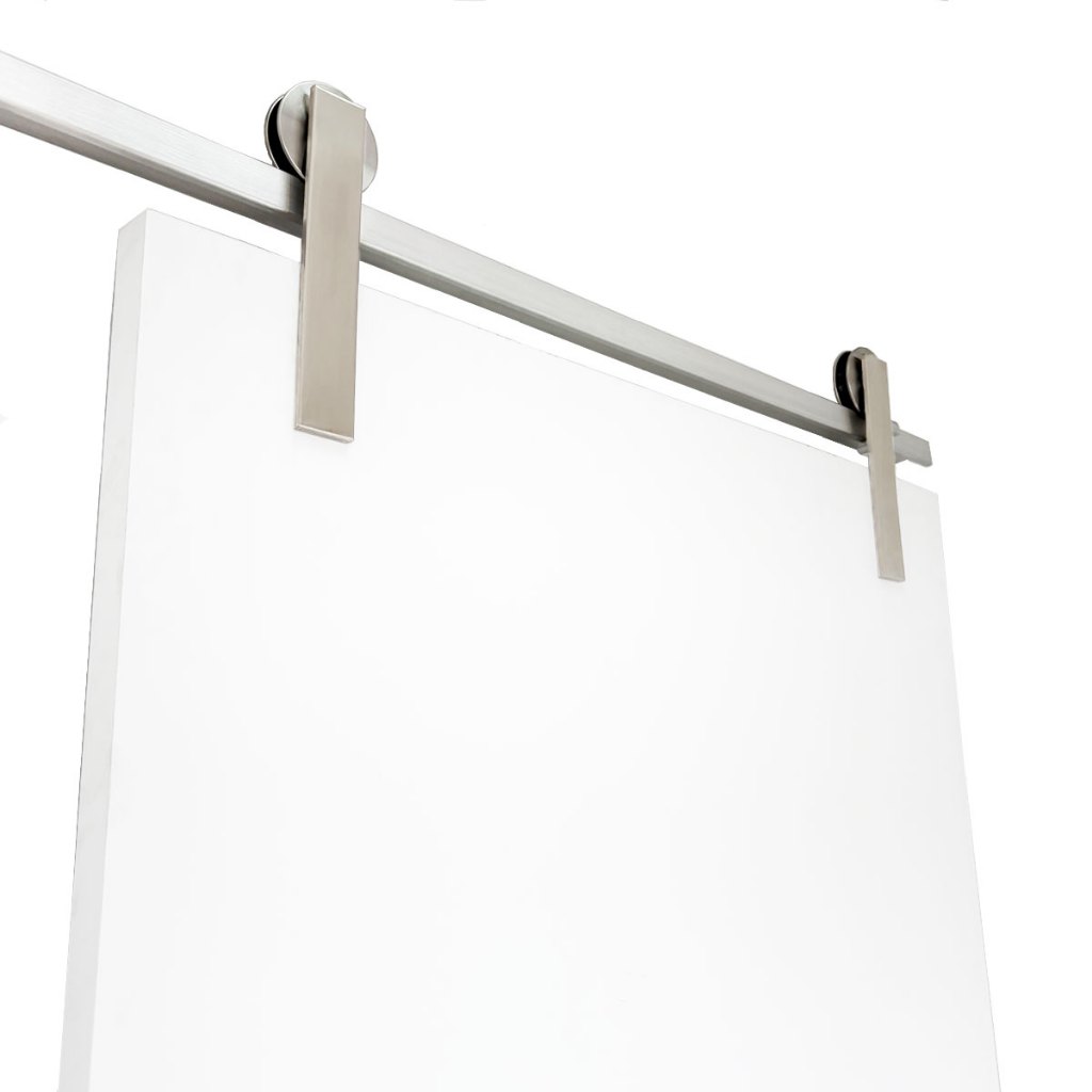 Kit Para Porta de Correr Trilho 2m Roldana Aparente Em Alumínio Escovado Fosco