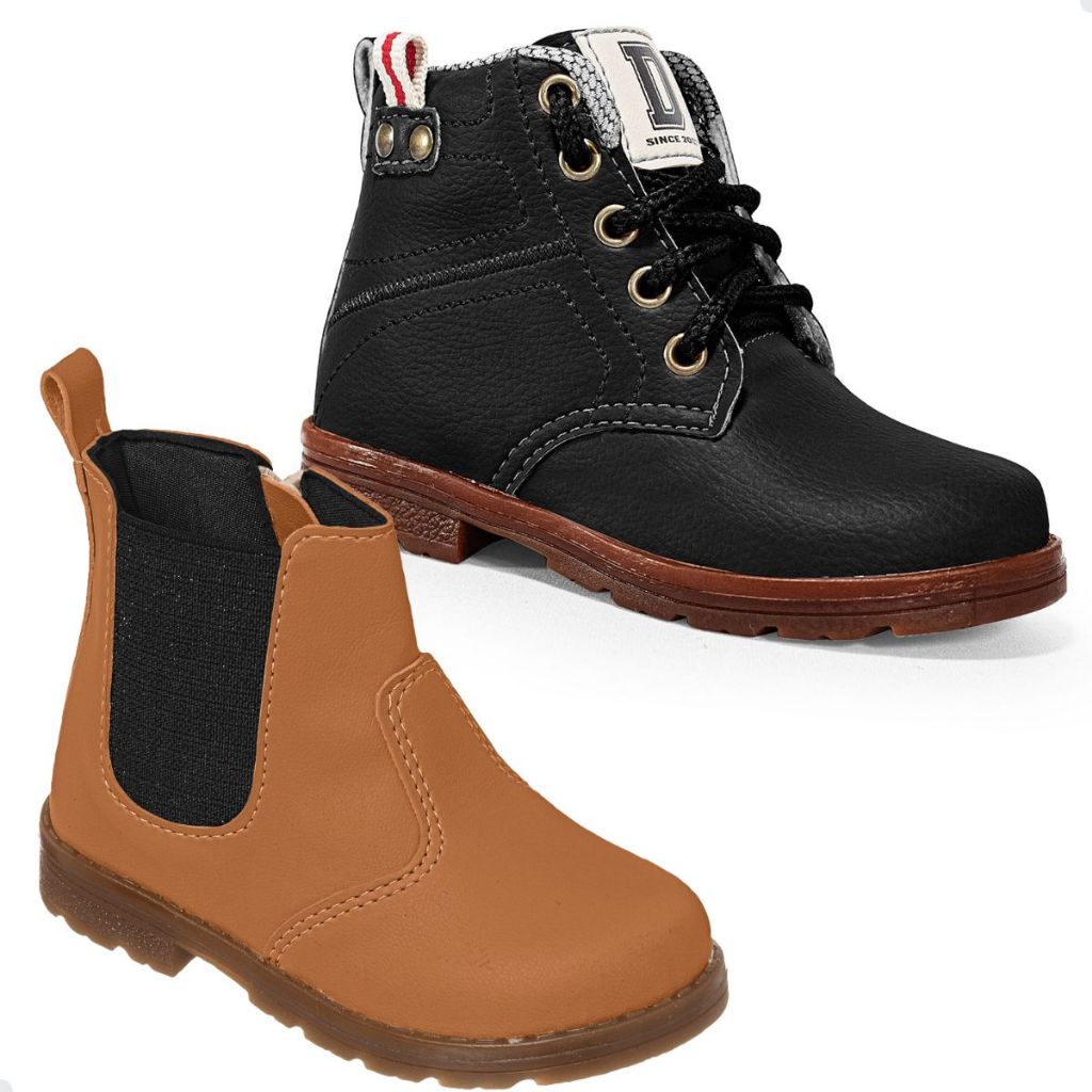 Kit 2 Pares Bota Botinha Masculina Infantil Casual Bota Botina Masculino Jeca Coturno Confortável