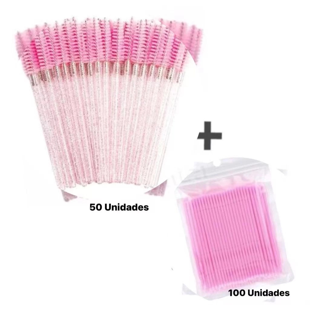 Kit 50 Escovinhas Com Glitter + 100 Microbrush