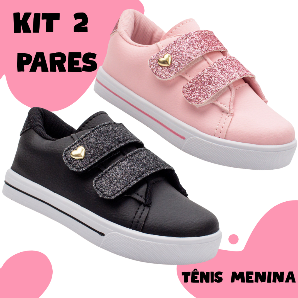 Kit 2 Pares Tênis Slip Infantil Menina Brilho Casual Delicado Confortável Escolar Promoção 20 ao 27 em Oferta na Shopee