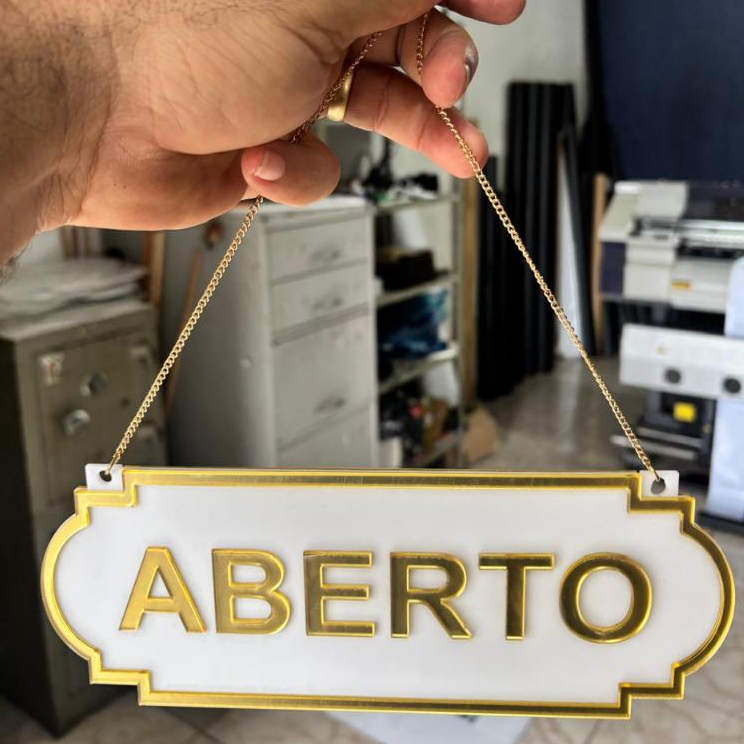 Placa Aberto e Fechado em Acrílico 2mm Espelhado Com Ventosa