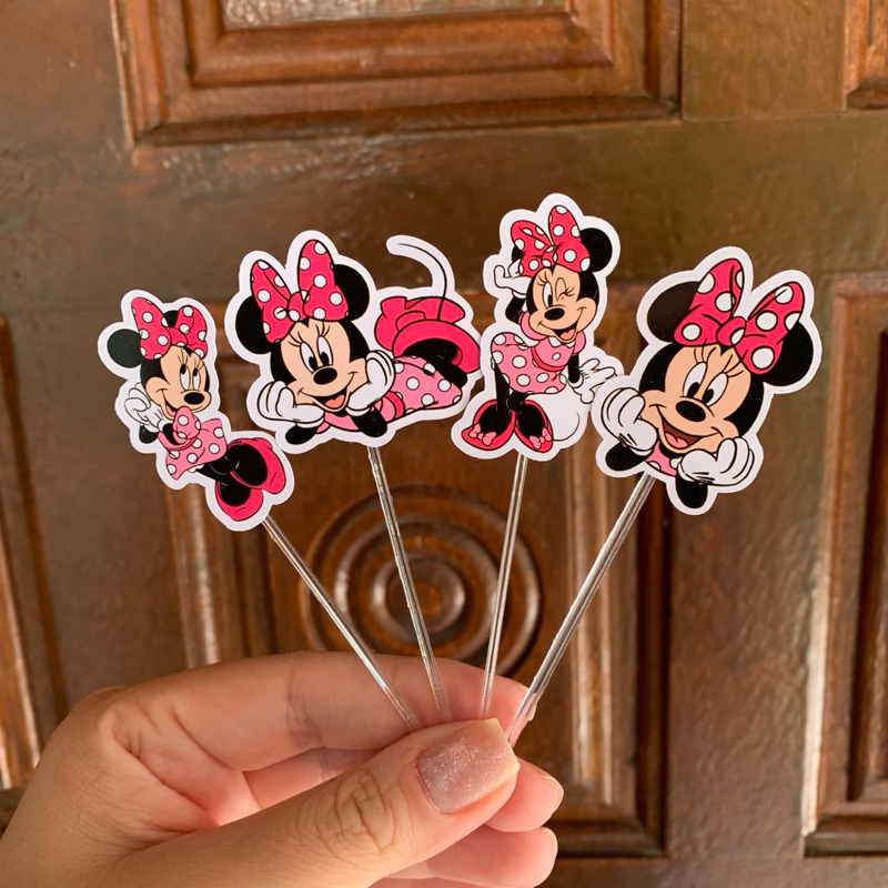 Topo p/ Doces e Cupcakes Minnie Rosa Decoração para Festa Aniversário Toppers Tags em Oferta na Shopee