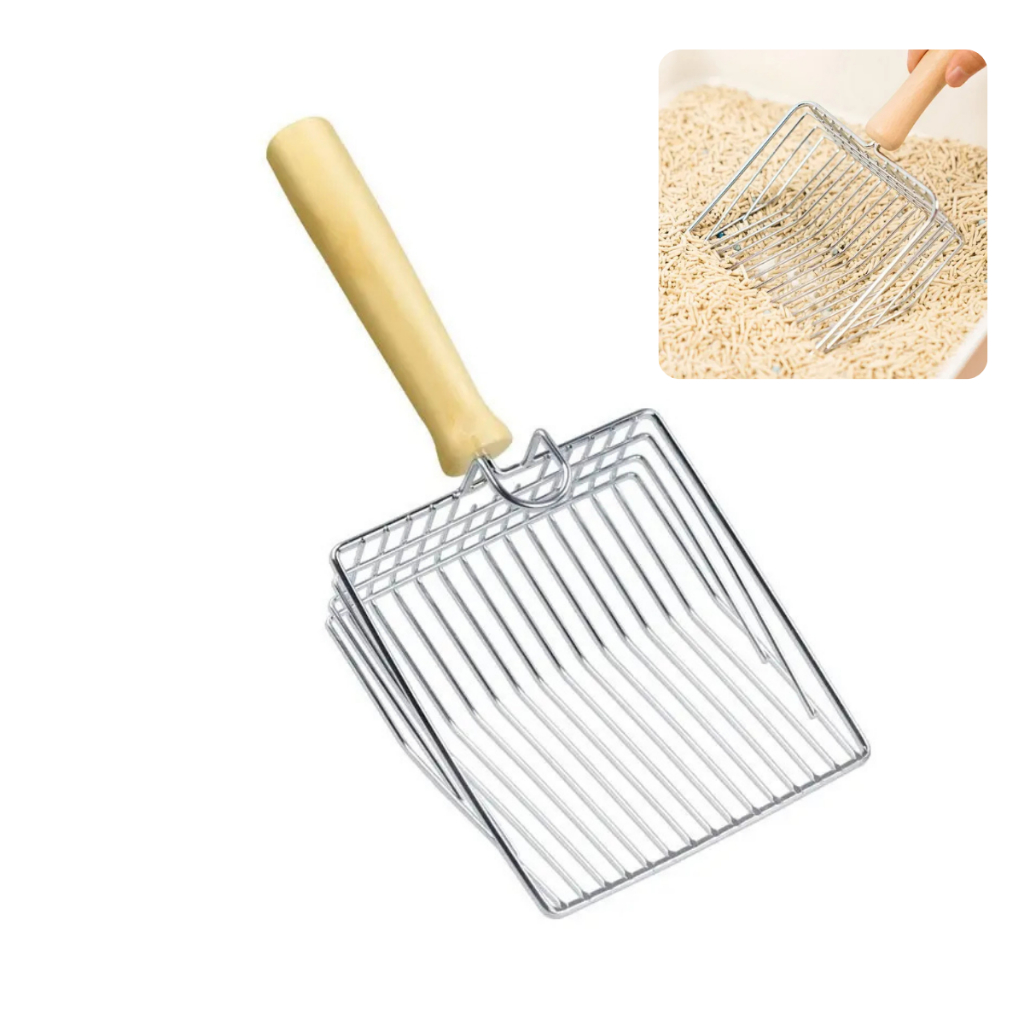 Pá Higiênica de Areia Pet Coleta Filtra Grãos Fezes Coco Cabo de Madeira Malha em Aço Inox em Oferta na Shopee