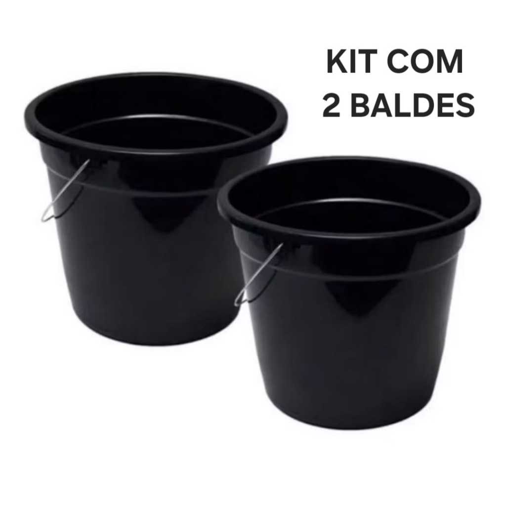 Kit Com 2 Baldes Para Limpeza Casa Preto Resistente 7,5 Litros Higiene Ambientes Alta Qualidade