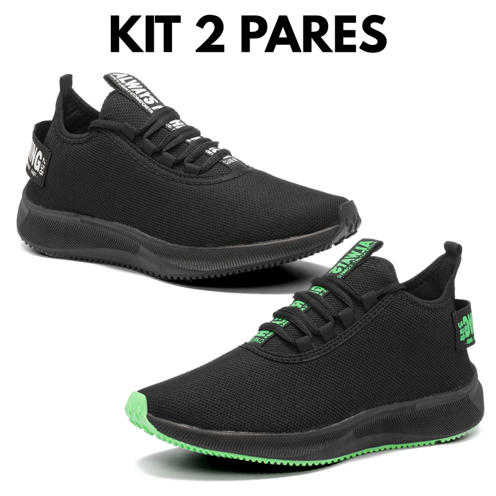 Kit 2 Tênis Masculinos Caminhada Academia Confortável Respirável Leves BF Shoes