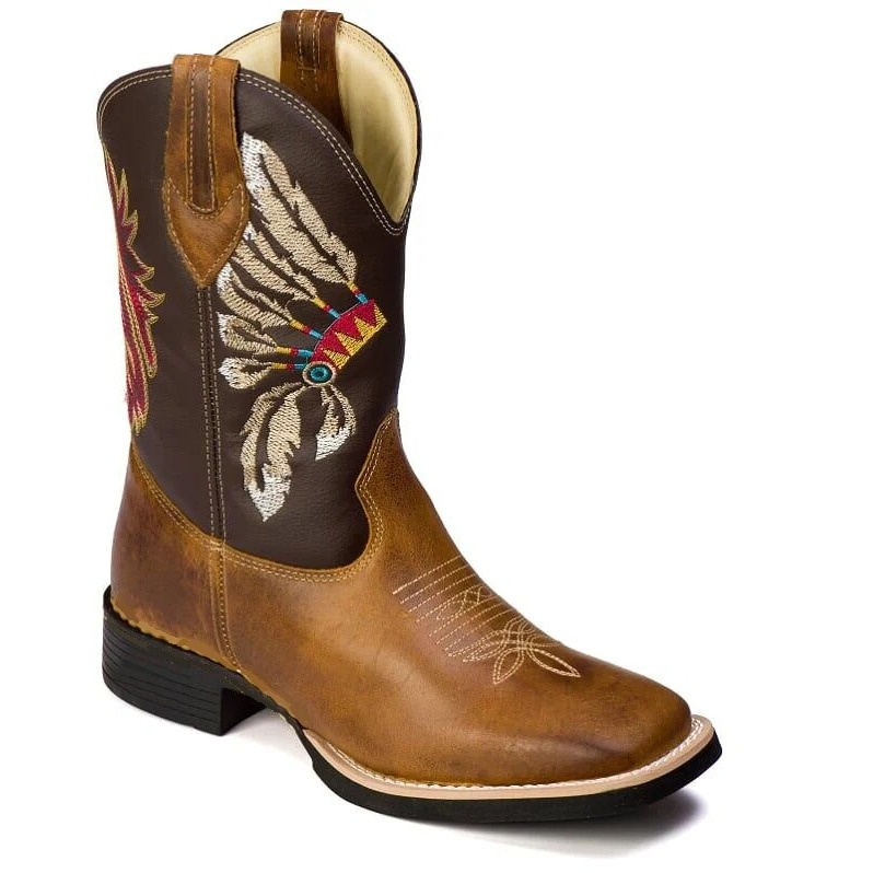 BOTA TEXANA DE CANO  CONTRY DE COURO SOLADO DE BORRACHA COSTURADA