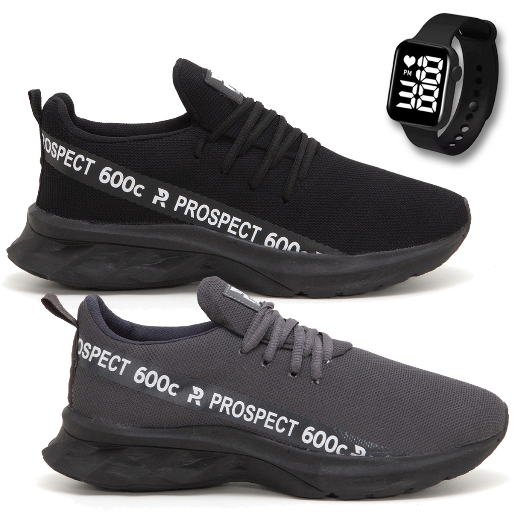 Kit 2 Tênis Masculino Prospect Taos Esporte Mais Vendido Lançamento + Relógio Led Loja March