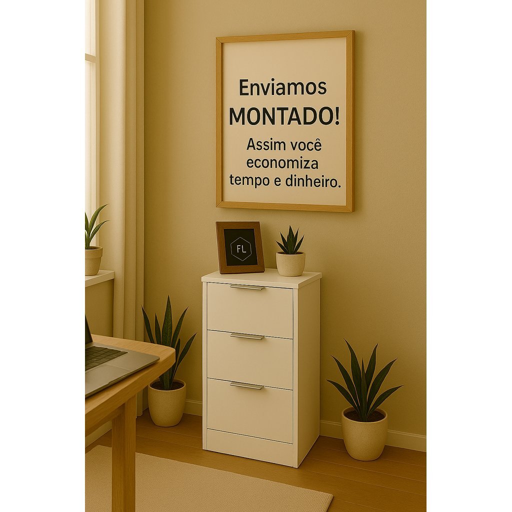 Mesa de Cabeceira Branca 30cm Mini Cômoda 3 Gavetas Criado Para Quarto Gaveteiro Escritório