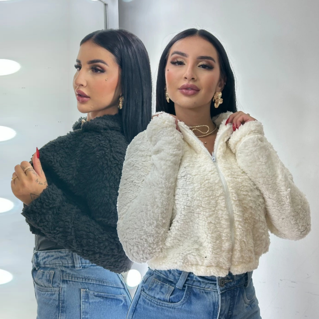 Casaco Teddy De Pelinho Jaqueta Curta Feminina Inverno e Frio Estilo - Varias Estampas