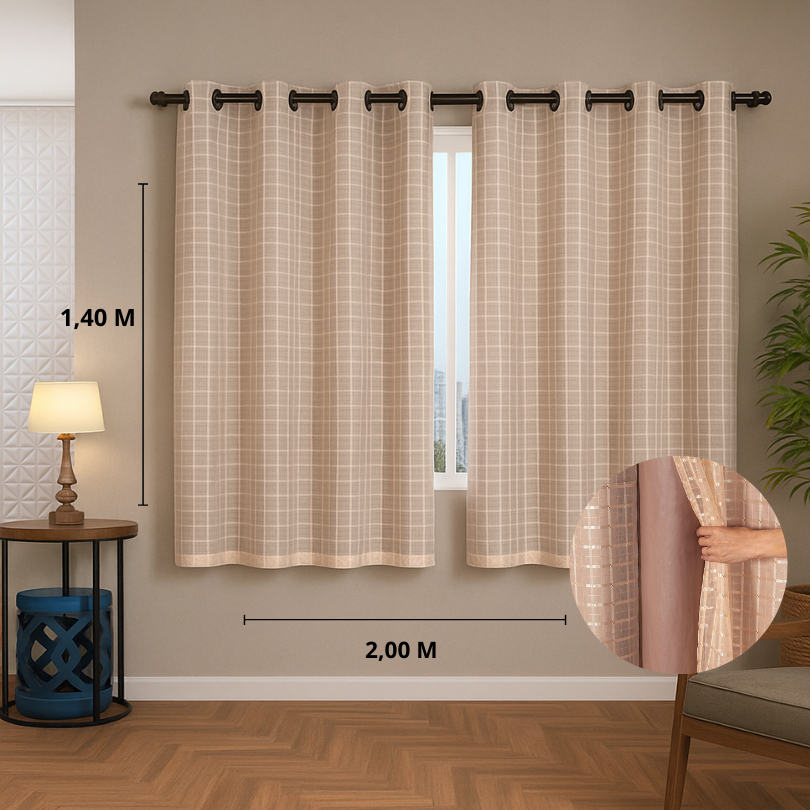 Cortina Blackout PVC com Voil Xadrez Decoração Sala Quarto Escritório em Oferta na Shopee