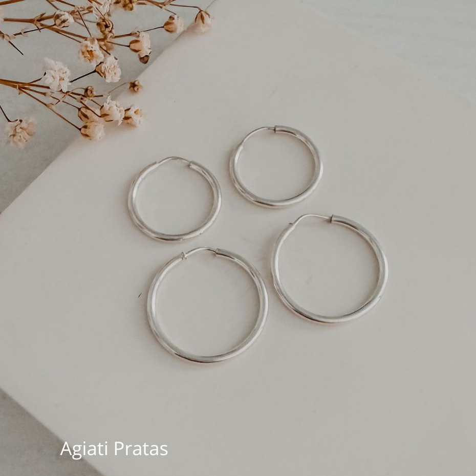 Kit 2 Pares de Brincos de Argola Redonda em Prata 925 Legitima em Oferta na Shopee