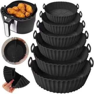 Kit 6 Cesto Em Silicone Antiaderente Air Fryer Reutilizável Protetor Microondas