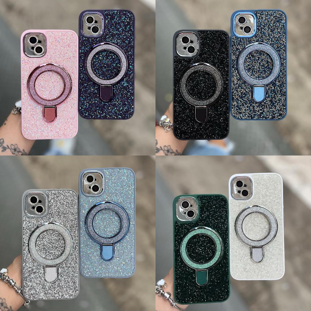 Capa de luxo com suporte + kit película Brilhante capinha brilhosa para iPhone 11/12/13/14/15/16promax em Oferta na Shopee