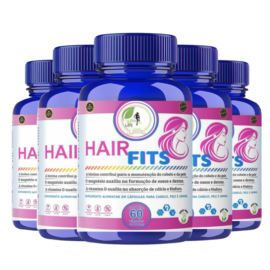 KIT C/5 Un. Hair Fits Cabelo Unha e Pele Biotina Premium 60 Cápsulas - Fits Life