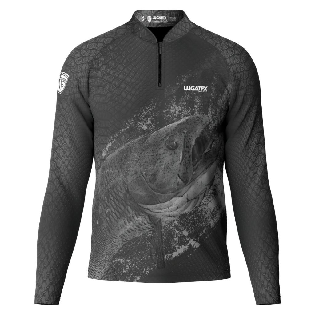 Camisa de Pesca Preta Peixe Traíra Com Proteção Solar UV+50 em Oferta na Shopee
