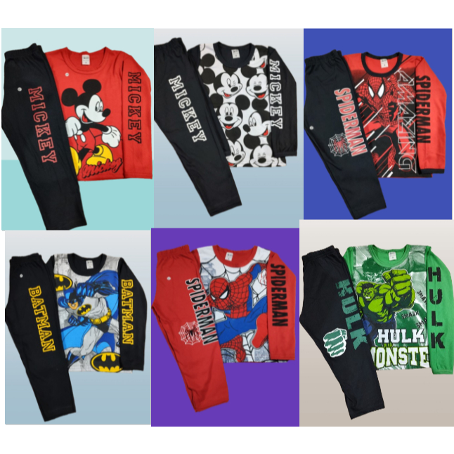 Pijama infantil algodão manga comprida Mickey e outros personagens