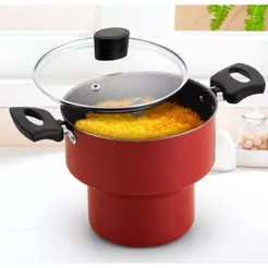 Cuscuzeiro Nordestino 18CM Antiaderente Alegrete Tampa de Vidro Vermelho/Preto