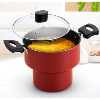 Cuscuzeiro Nordestino 18CM Antiaderente Alegrete Tampa de Vidro Vermelho/Preto