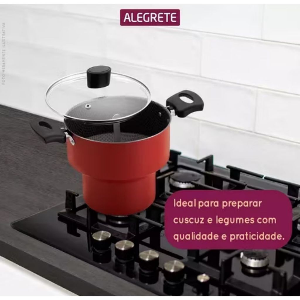 Cuscuzeiro Nordestino Antiaderente Alegrete Com Tampa de Vidro 10,14,18cm