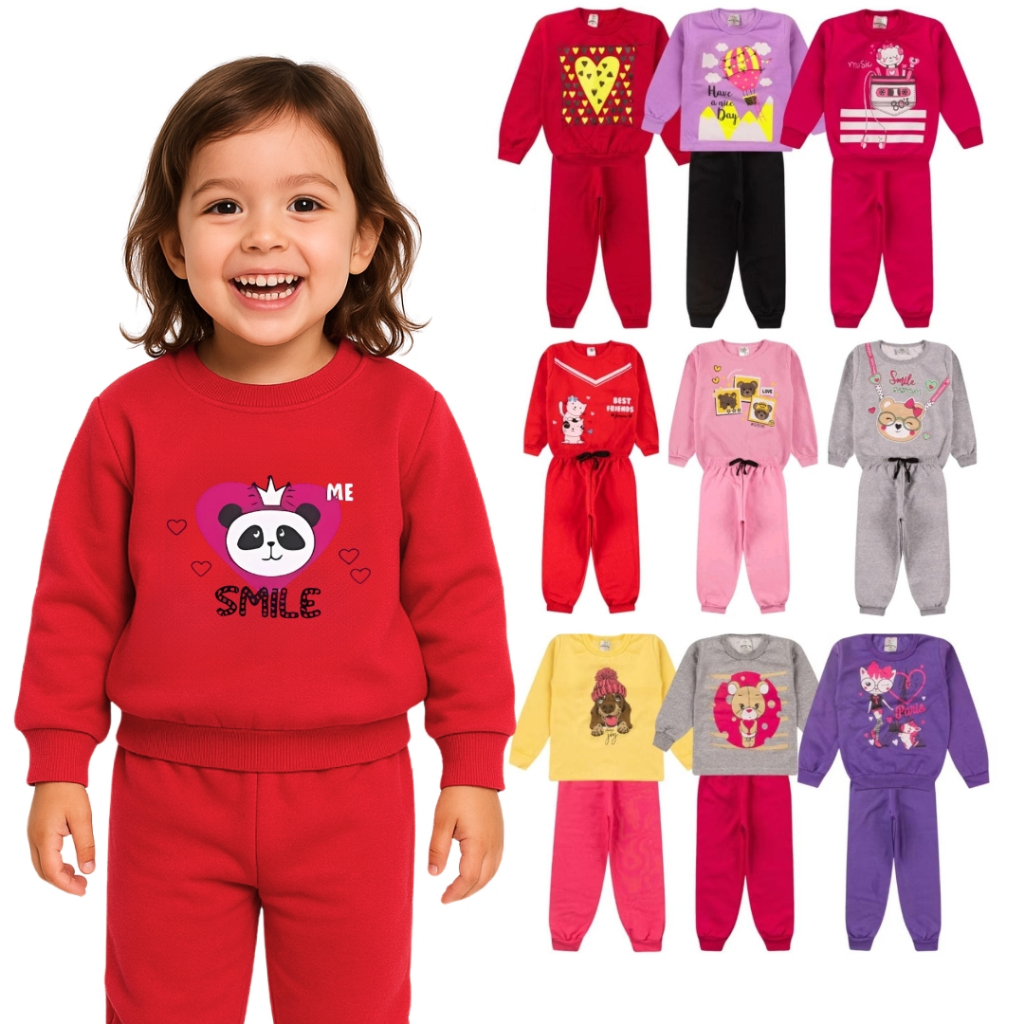 Kit 4 Peças de Conjunto Moletom Infantil Menina 1 ao 14 Feminino Inverno