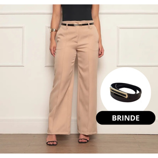 Calça Pantalona Feminina Alfaiataria Com Ziper E Bolso em Oferta na Shopee