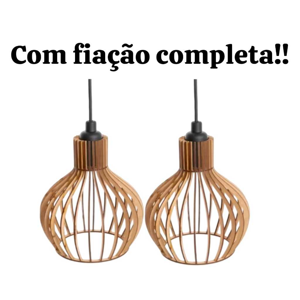 2 Lustre luminaria pendente em mdf com fiação completa decoração em Oferta na Shopee