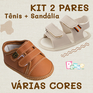 KIT 2 Pares Bebê Menino Tênis + Sandália Papete Recém Nascido Social Batizado Calce Fácil Benne em Oferta na Shopee