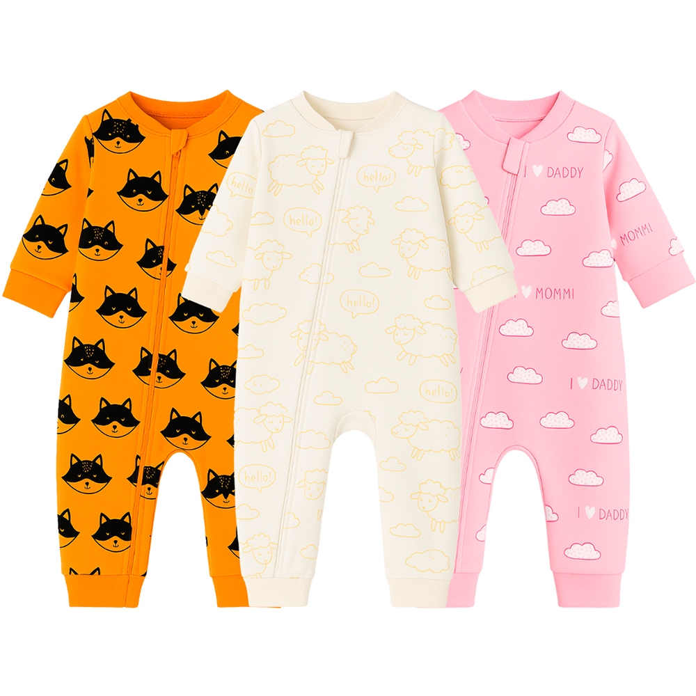 Macacão Bebê Suedine Estampado com Zíper (RN/P/M/G)