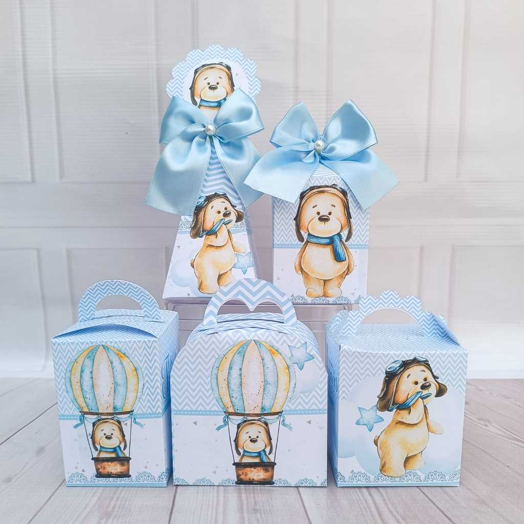 Kit Chá Revelação Ursinho Baloeiro Azul - Lembrancinhas - Chá de Bebê Pegue e Monte