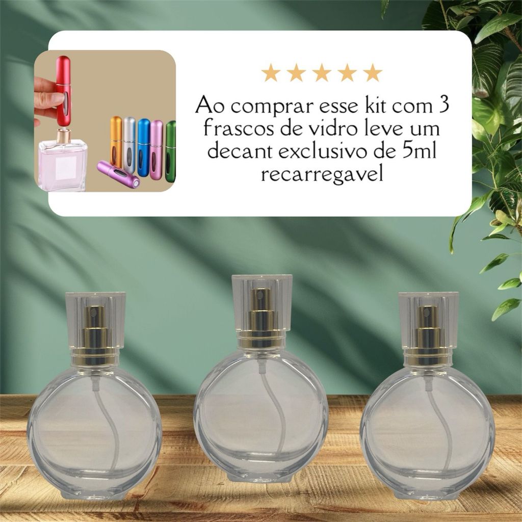 Kit  Frascos de Vidro para Perfume 30ml Com Válvula Spray e Tampa Acrilico - Elegante e Prático Portátil Recarregável em Oferta na Shopee