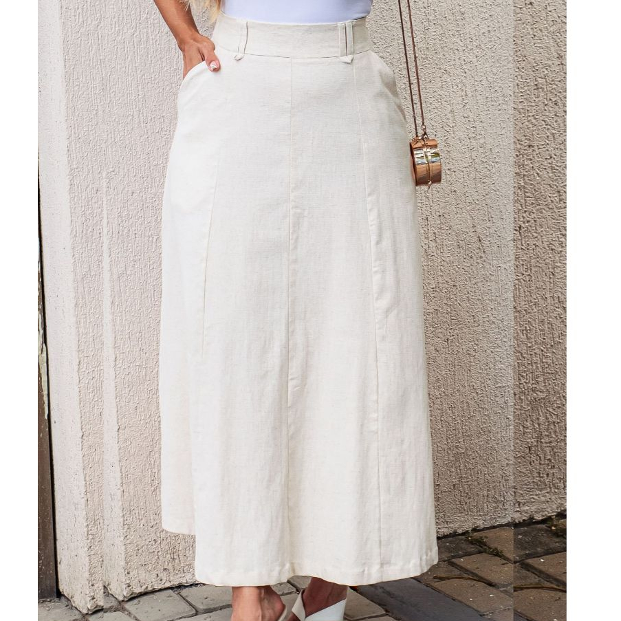 LuluRunModa  Saia Midi Linho com Bolso Feminina Elegante Moda Evangelica /Possui Forro - S886 em Oferta na Shopee