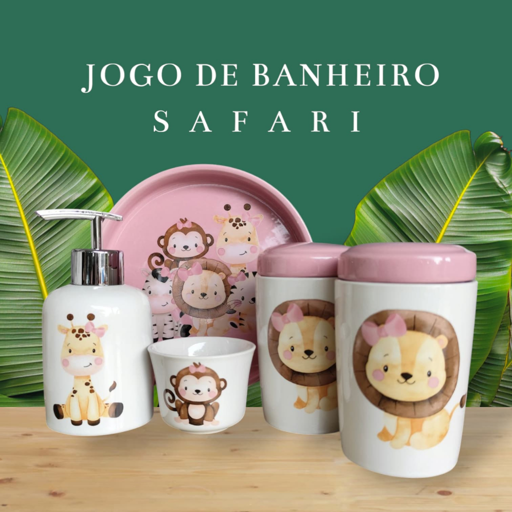 Kit Higiene Porcelana Kit Higiene para Bebê Kit Higiene Bebe Porcelana Safari Jogo de Banh...