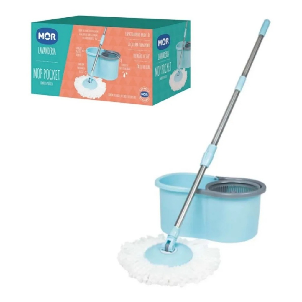 Esfregão Mop Giratório Mor Pocket Azul – Limpeza Prática e Eficiente