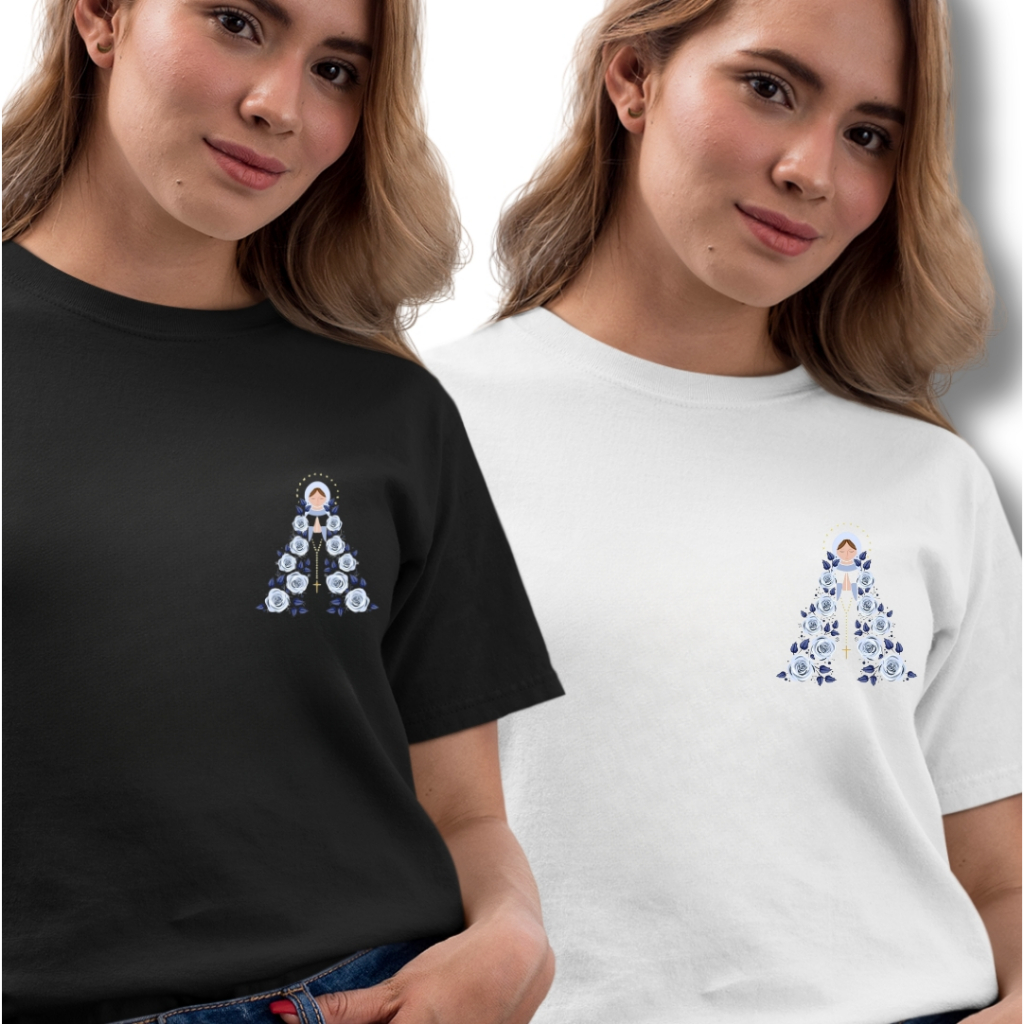 T-shirt catolica mini nossa senhora rosas | camiseta de nossa senhora