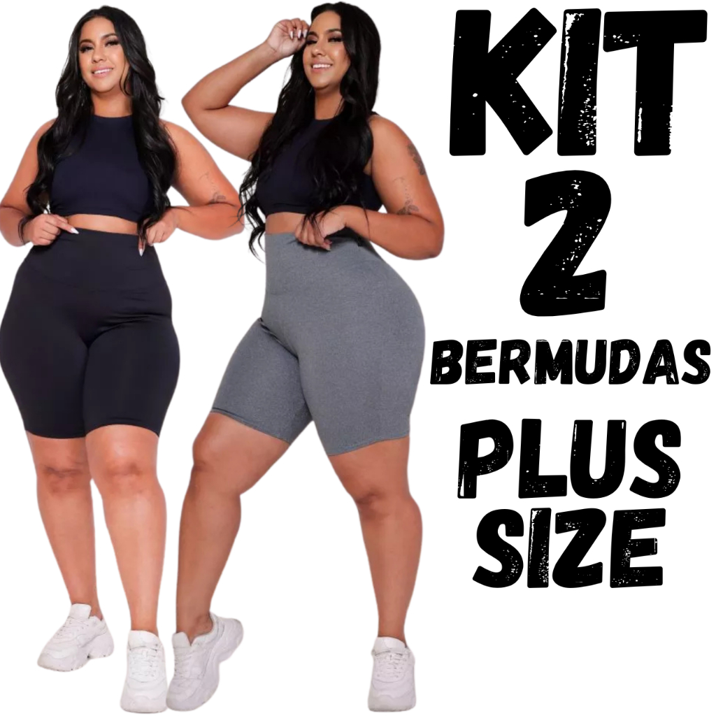 Kit 2 Bermudas Shorts Feminino Plus Size Modeladora Academia Fitness Dia a Dia