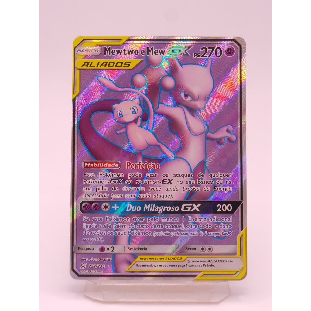 Carta Pokémon Mewtwo e Mew-GX (222/236) Aliados Original 2019 Nova