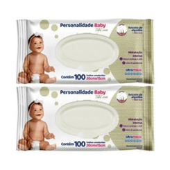 Toalha Umedecida Personalidade Baby Total Care com 100 lenços Kit com 2 pacotes
