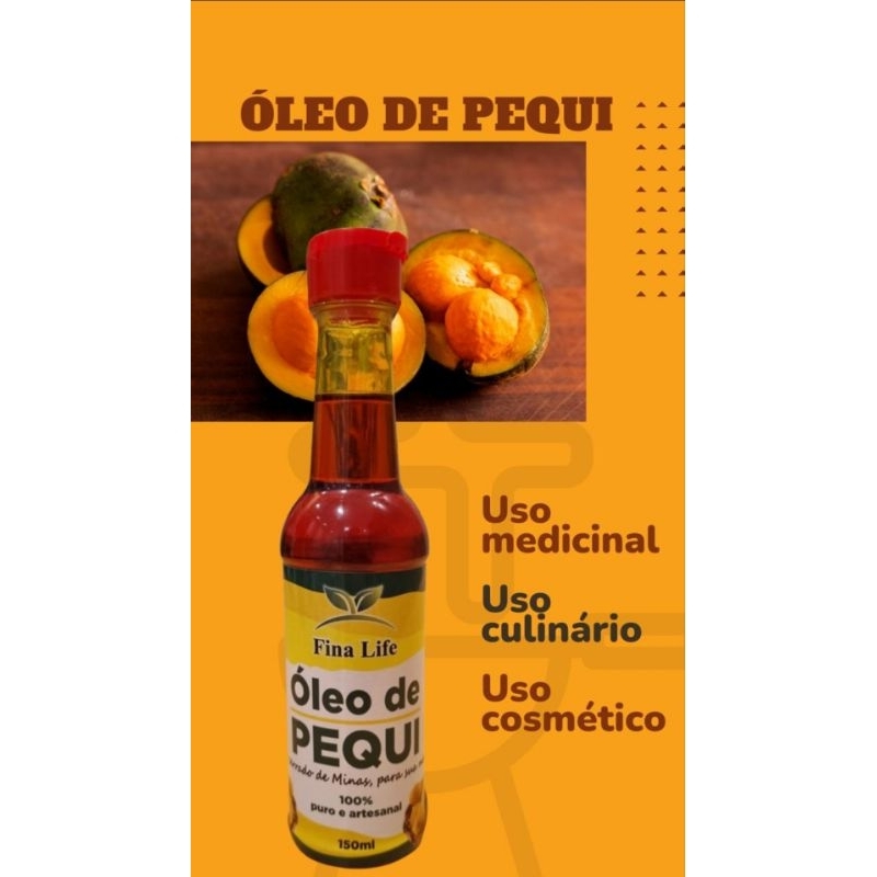 Óleo de pequi artesanal 150ml fina life 100% puro CULINÁRIA- HIDRATAÇÃO - NUTRIÇÃO