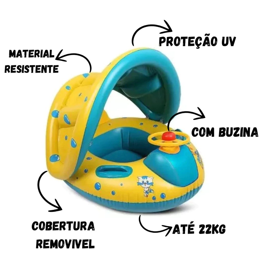 Boia Bote Inflável Proteção UV Para Bebe Infantil Carrinho Com Cobertura Piscina Clube Pool Party Praia