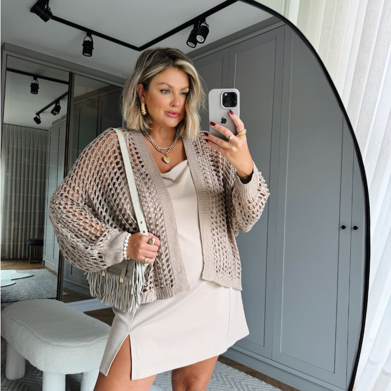 Kimono Moderno Feminino Plus Size Verão trico Manga 3/4 Estiloso Croche em Oferta na Shopee