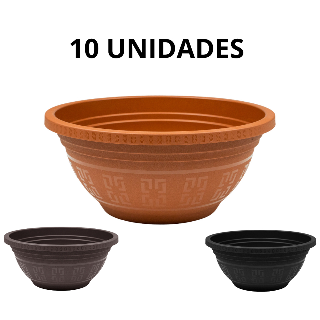 Kit 10 Vasos Redondo Rosa do Deserto 6 Litros Plástico Tacho Jardim Pata de Elefante