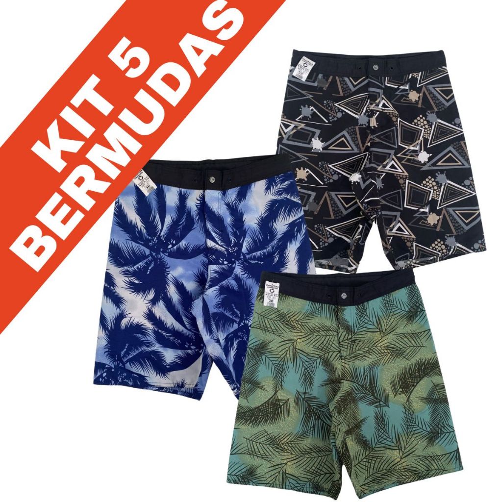 Kit Econômico com 5 Bermudas Elastano  Tactel Masculinas – Conforto e Estilo para o Dia a Dia