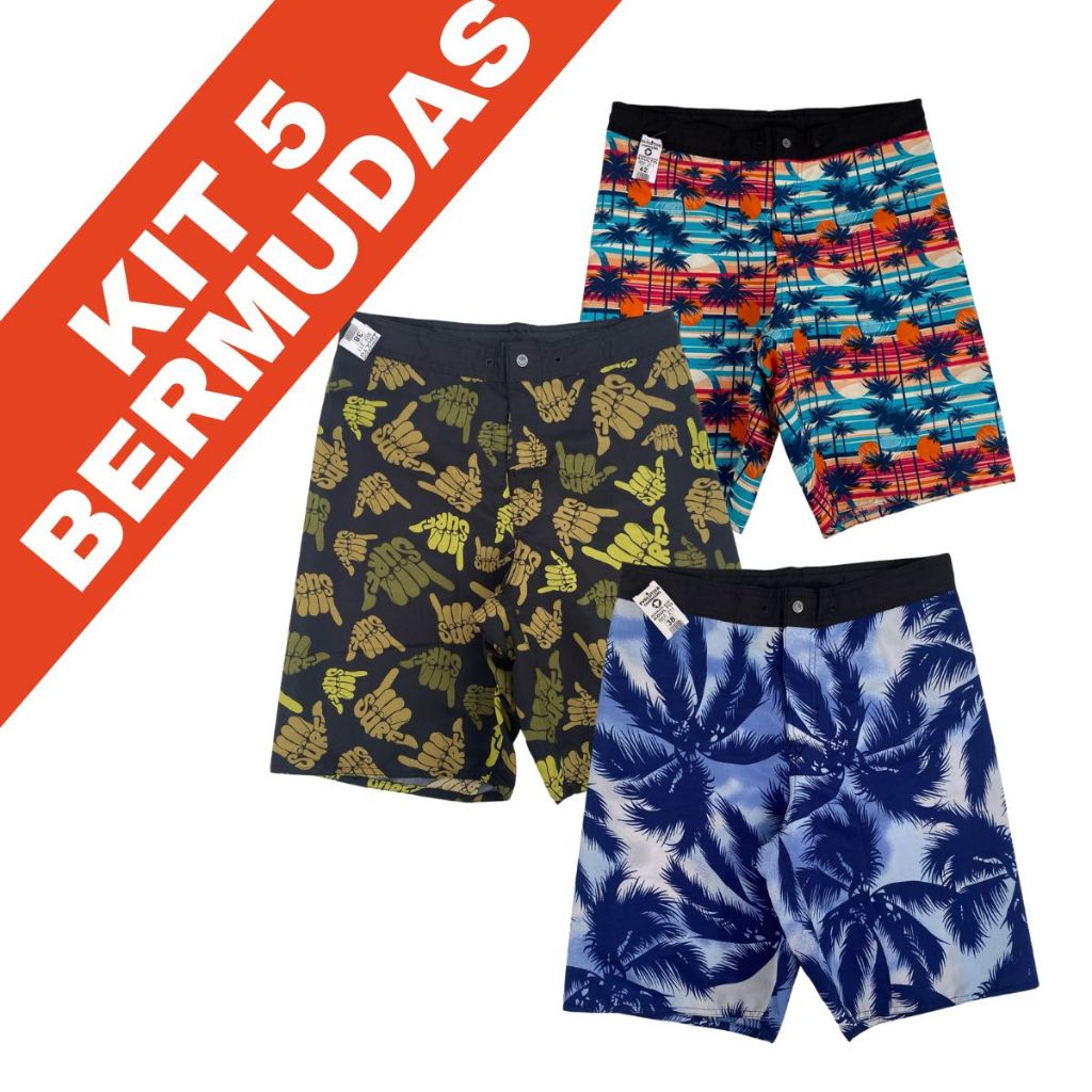 Combo 5 Bermudas Elastano  Masculinas Tactel com Bolsos – Versáteis para Academia, Piscina e Uso Casual