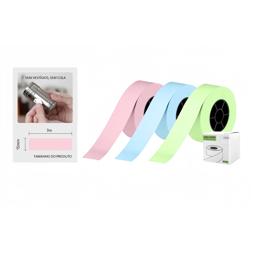 3/6/9/12 Rolos De Papel Térmico Fita Adesiva Autocolante De Rótulo Contínuo 15mm * 7m P/Mini Impressora Térmica Portátil