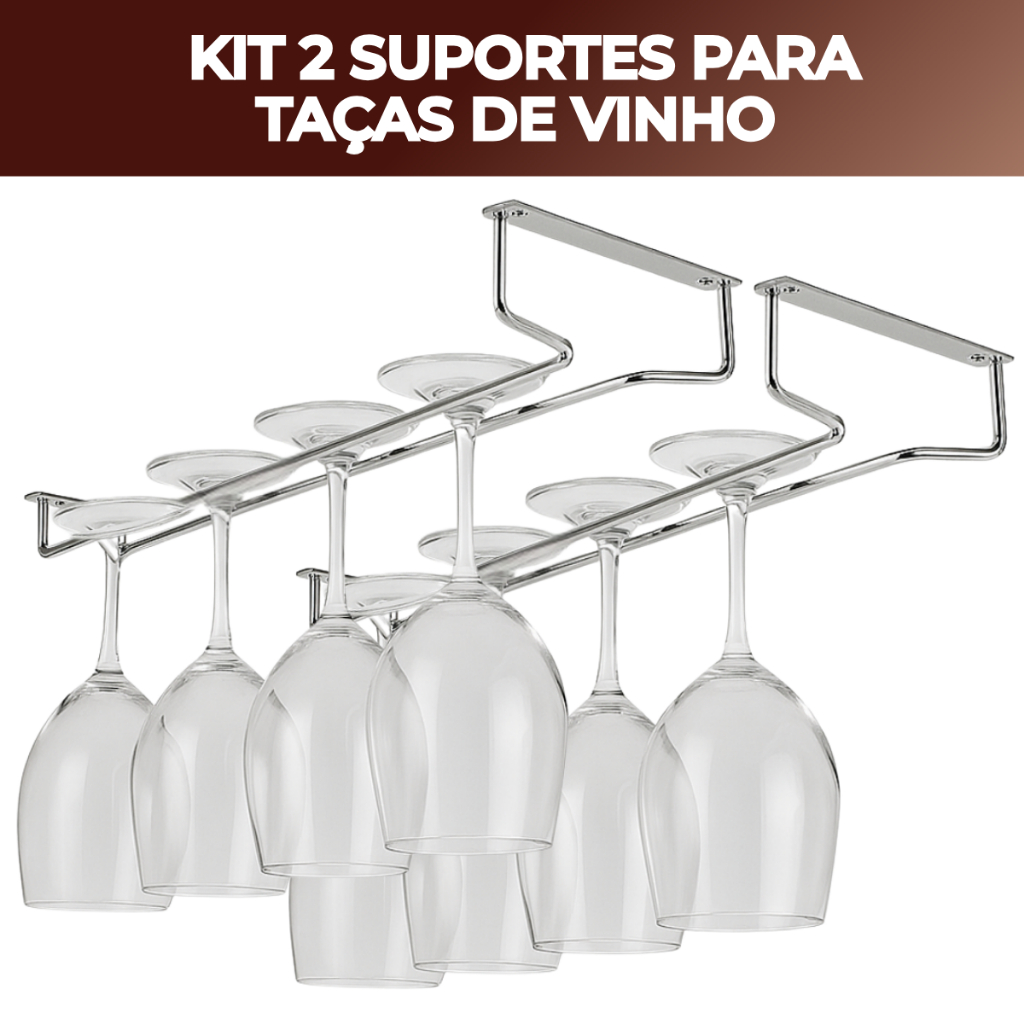 2 unidades Suporte Para Taças De Vinho 27cm Aço Cromado – Organize Sua Cozinha Com Estilo