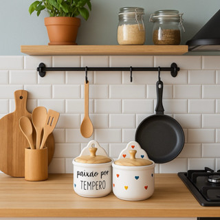 Saleiro de bancada mesa cozinha de balcão decorado em cerâmica