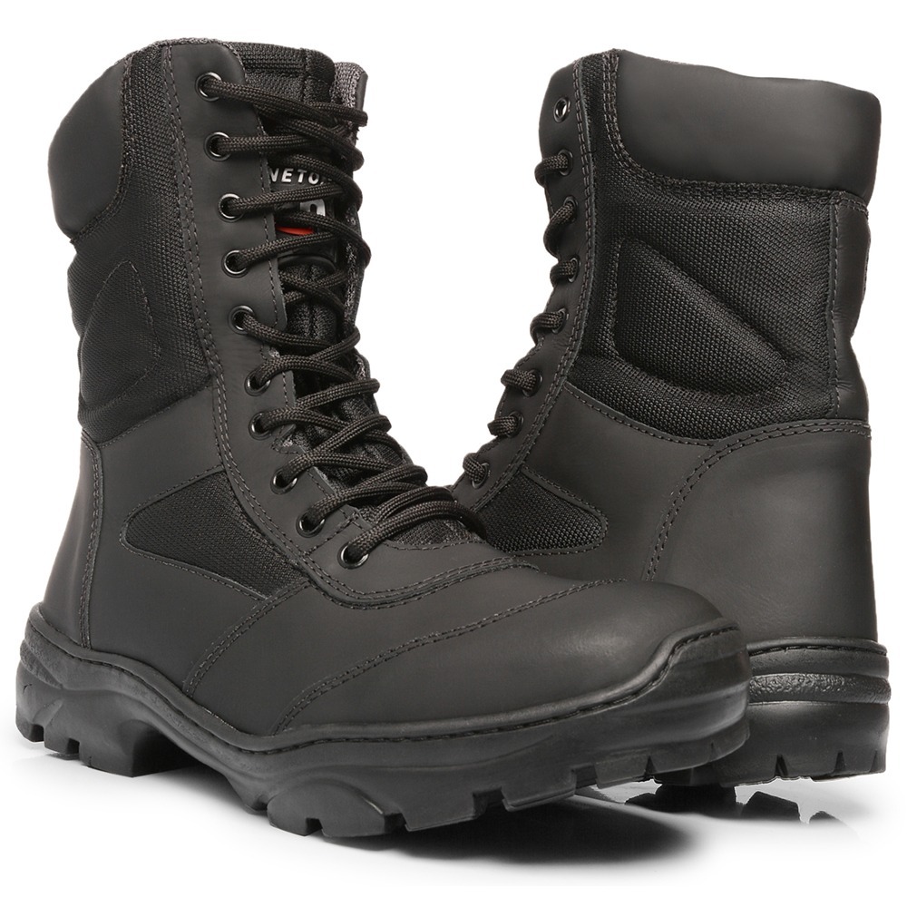 Bota Masculina Coturno 3032 Preta Cano Longo em Couro Resistente e Robusta Couro